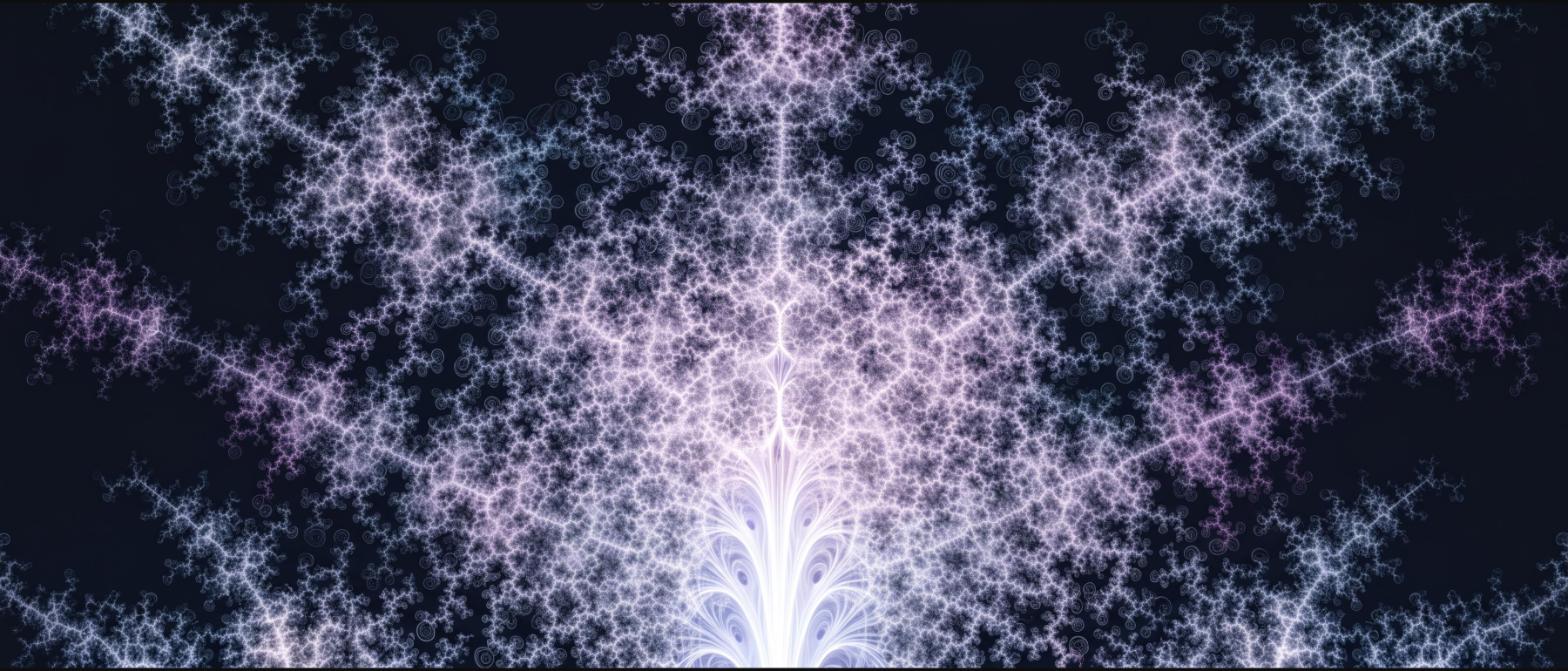 A glowing recursive branching fractal structure rendered on a dark background